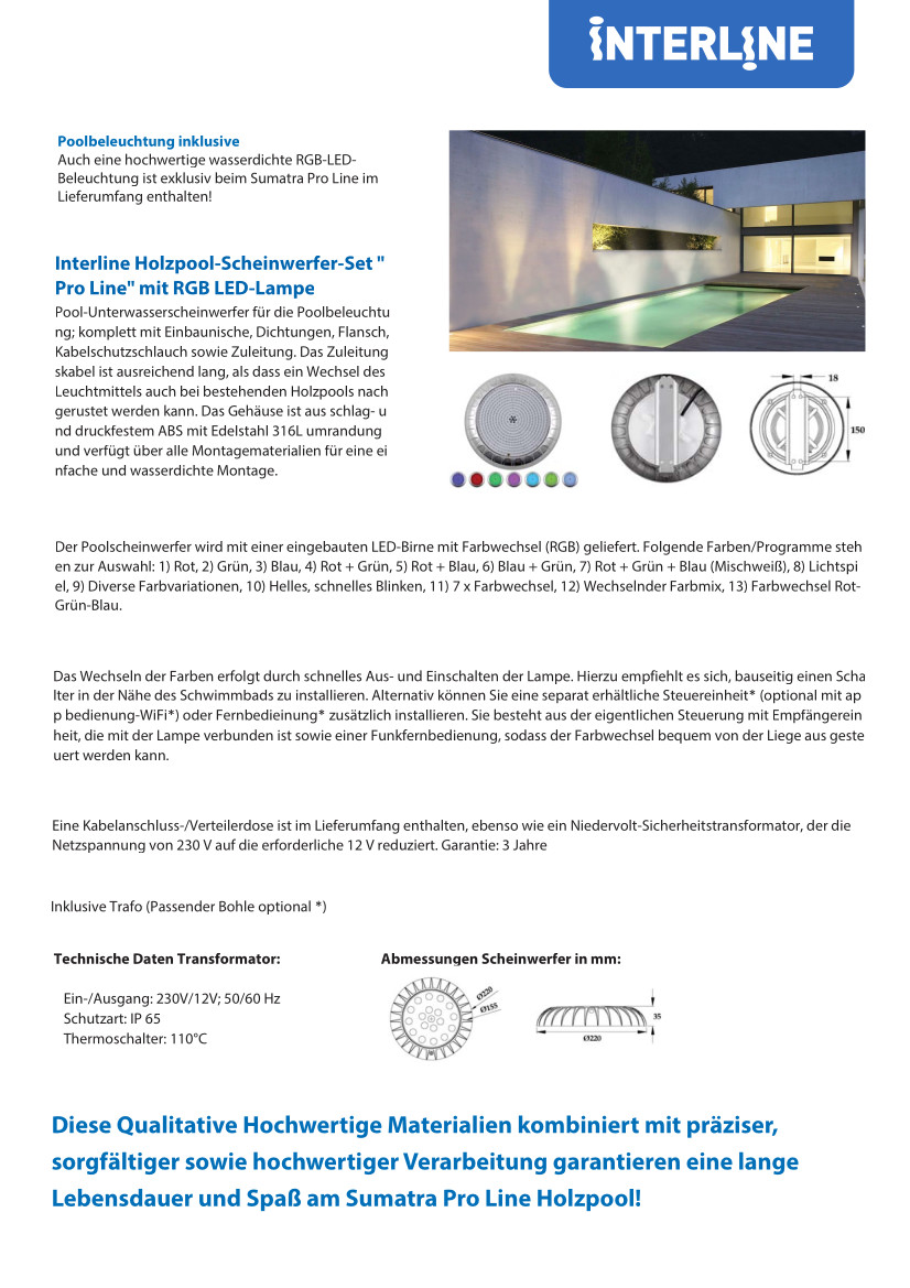 Poolbeleuchtung inklusive in RGB